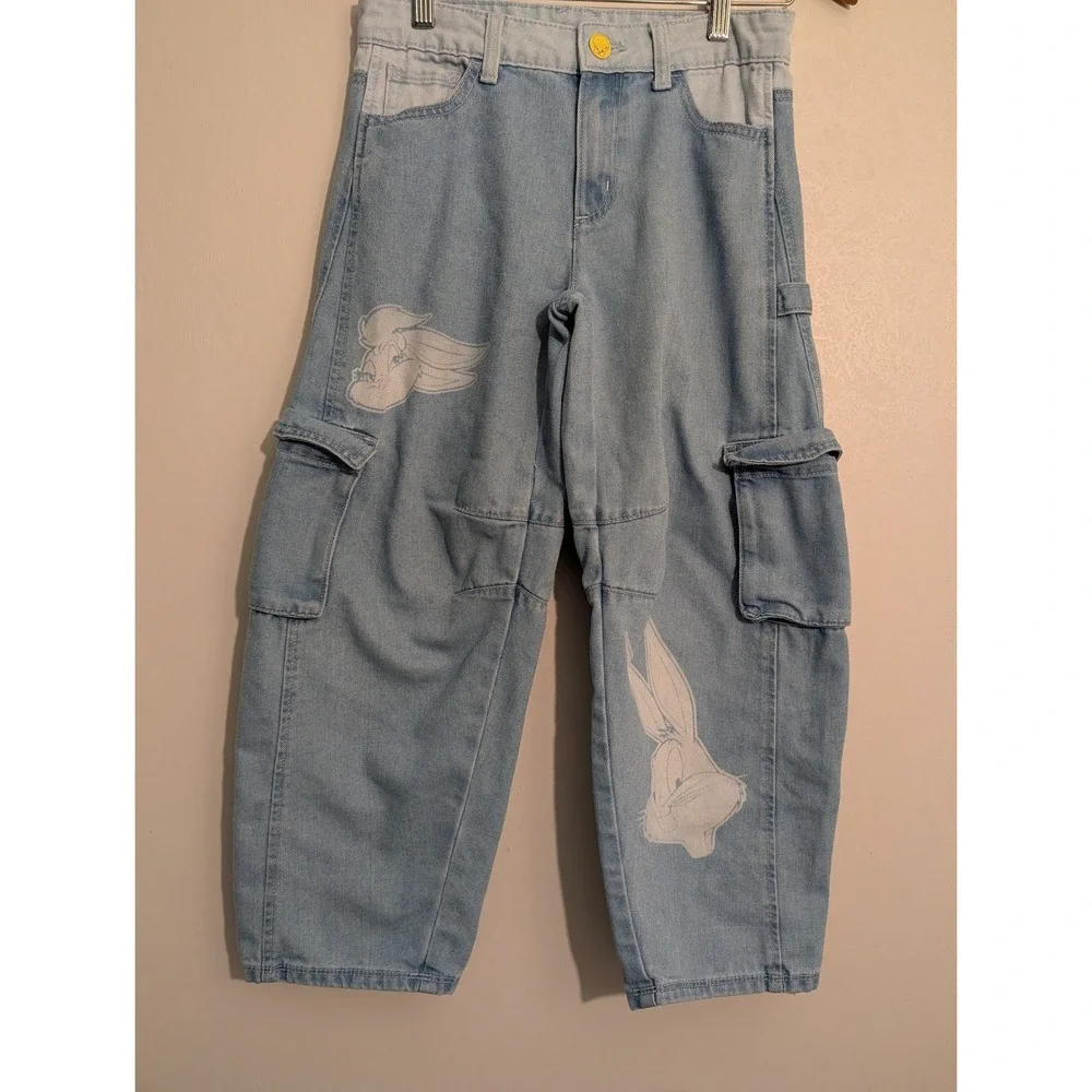 Justice Looney Tunes Kids Light Wash‎ Cargo Jeans Bugs Lola Bunny Blue Size 12